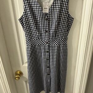 J.Crew Blue and White gingham seersucker sleeveless dress. Fully lined. Size 0.